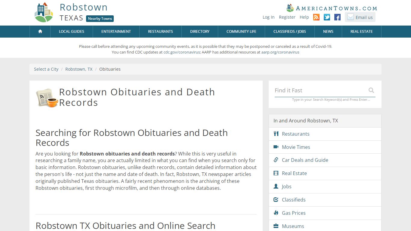 Obituaries Robstown TX - Robstown Death Records
