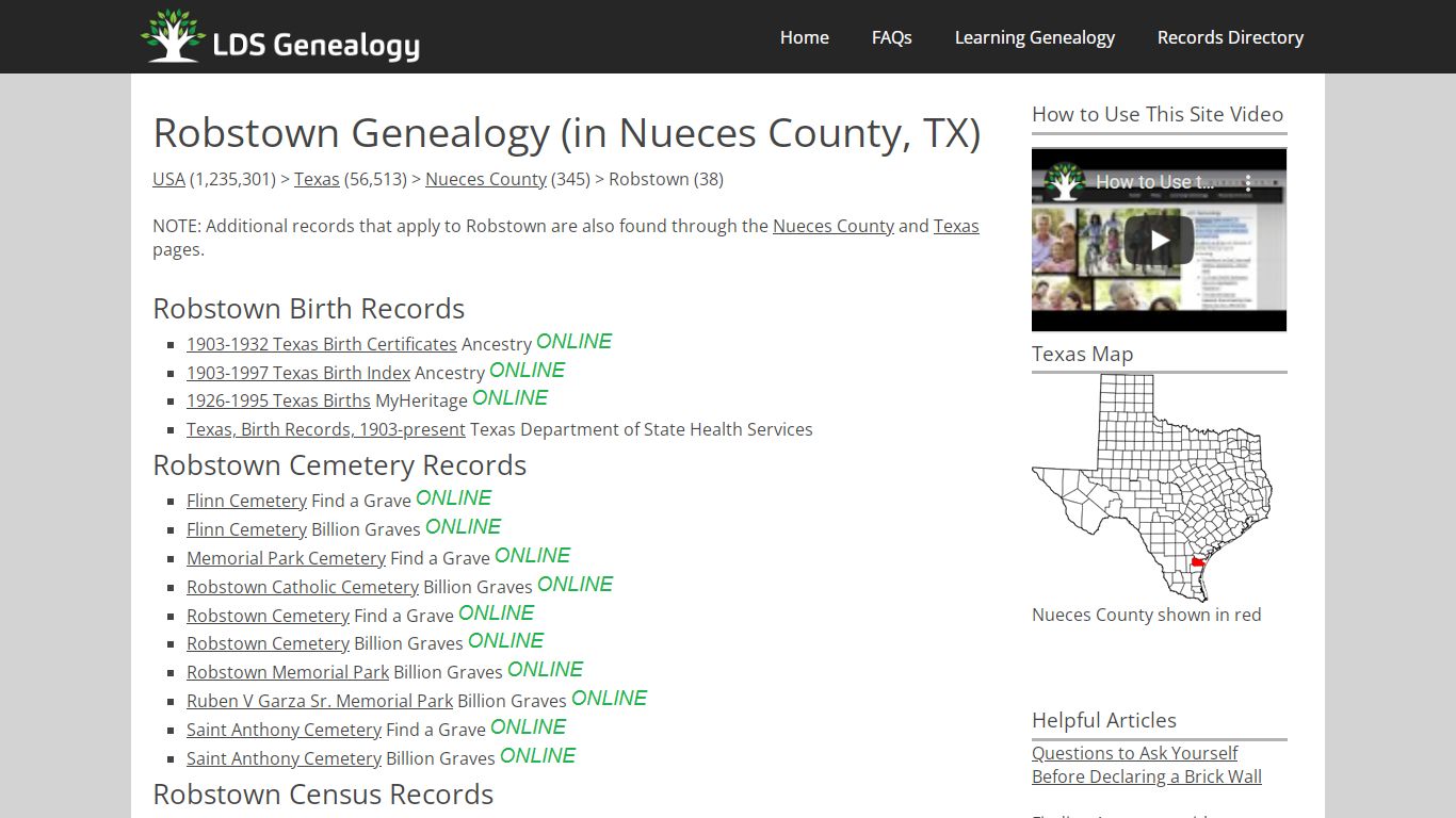Robstown Genealogy (in Nueces County, Texas)