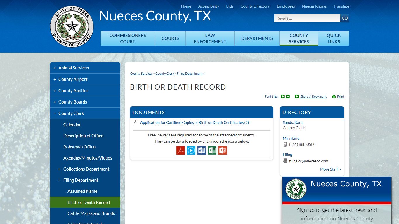 Birth or Death Record | Nueces County, TX